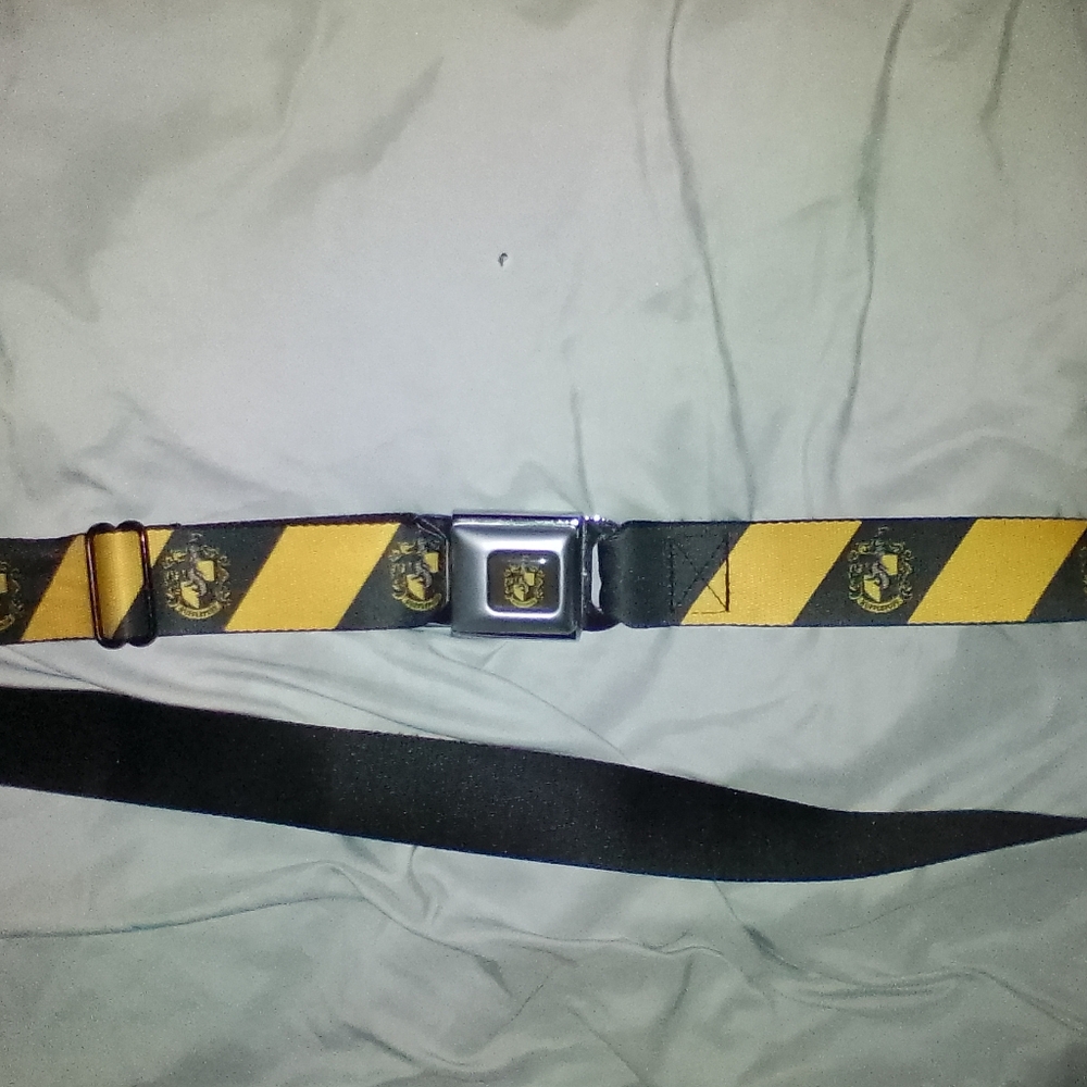 Black and Yellow Hazard Stripe Belt with Metal Buckle